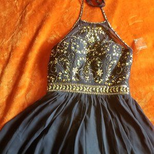 Navy blue beaded halter dress